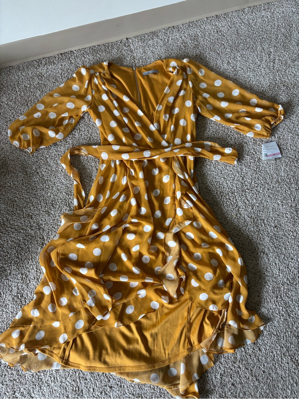 Danny & Nicole Mustard Yellow Polka Dot Maxi Dress